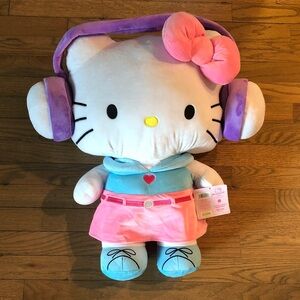 NWT 20.5-inch Sanrio Hello Kitty Plush with Purple Headphones, Pink Bow & Skirt